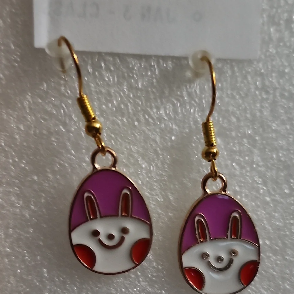 Hand Crafted Purple and White Bunny Face Drop Earrings
